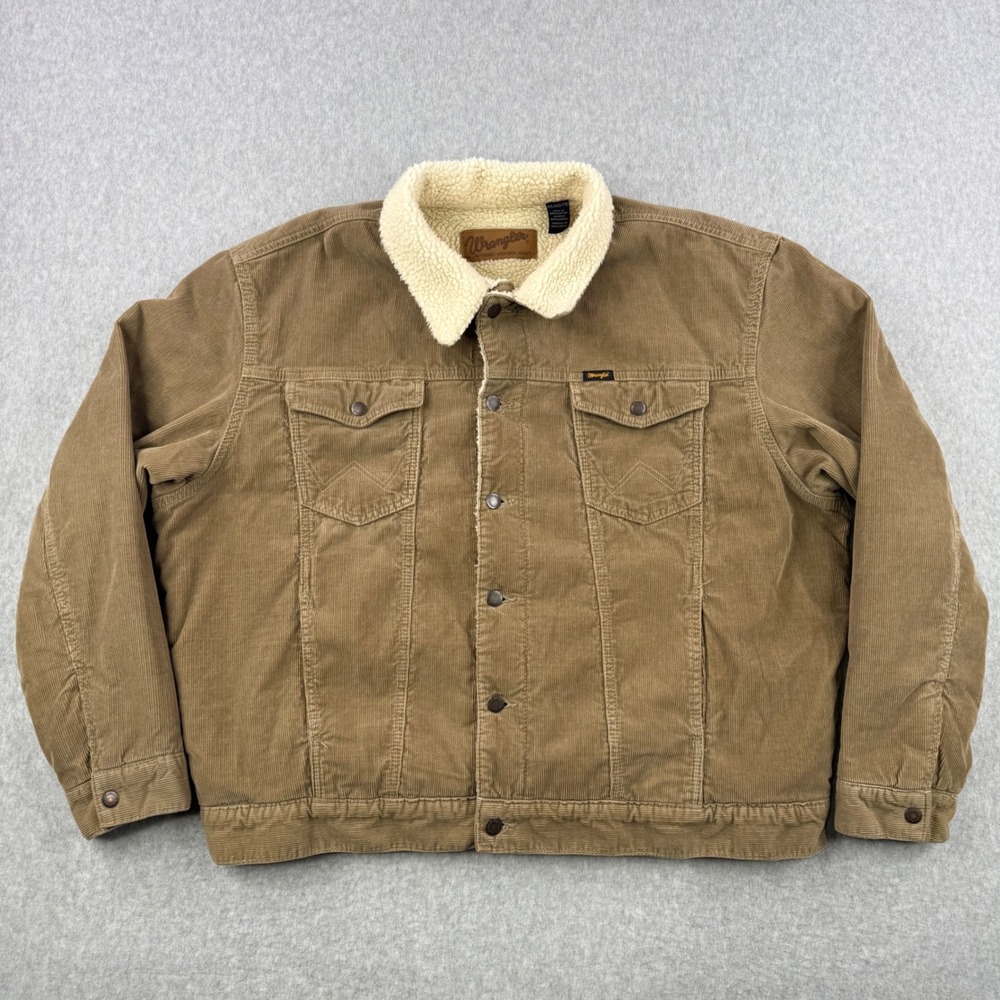 Wrangler Jacket Mens 2XL Brown Corduroy Sherpa Lined Western Cowboy Trucker Coat